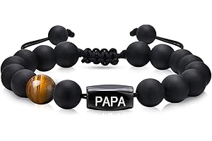 VNOX Armband Herren Papa Perlen armband : Vatertagsgeschenk für Daddy Perlen Armkette Schwarz Geflecht Charm Armbänder Geschenk für Männer Opa Papa,Vatertag/Geburtstagsgeschenk