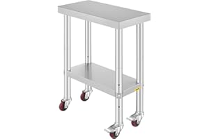 VEVOR Arbeitstisch 61 x 30 x 85 cm Edelstahl Catering Arbeitstisch Belastbarkeit 150 kg, Lebensmittel Zubereitungstisch mit Nachlauf Gewerbliche Arbeitstisch für Küche Bar 4 verstellbare Füße