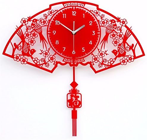 Modern and stylish living room wall clock mute wall clock China fan shaped clock creative personality QUARTZ CLOCKS20Inch,Red
