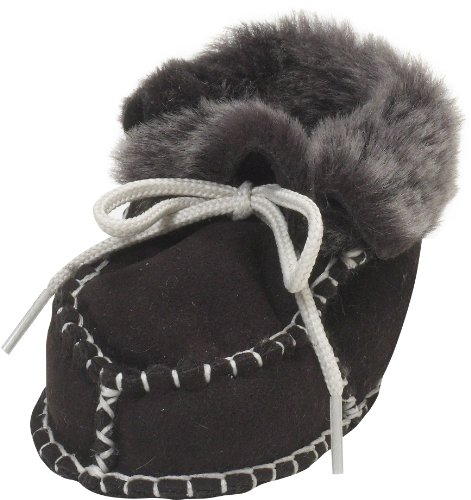 Playshoes Handmade Lambskin Baby Booties with Laces Closure (Black, 0-6 months)