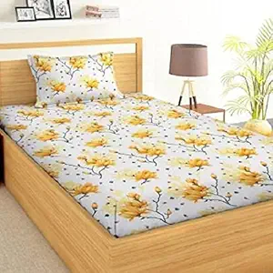 Cotton Villas 3D Printed Microfiber for Single Bedsheet for Single Bed 022 with 1 Pillow Cover Microfiber and Cotton Mix Color White (88 X 60 inch )