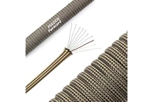 PSKOOK 550 Paracord Lanyard Parachute Cord with Flaxed Tinder Cord PE Fishing Line Cotton Thread - Mil-Spec Type III Paracord (Black Khaki Stripe)