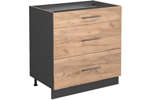 ‎VICCO Vicco Küchenunterschrank Fame-Line, Goldkraft Eiche/Anthrazit, 80 cm mit 3 Schubladen, ohne Arbeitsplatte