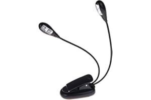 summina Music Book Stand Light Lamp Protable Dual Head with 2 Flexible Gooseneck Arms 4 LEDs Clip on,Eye Care, Flexible Clip, Best Suited for Music Stands, Grilling, Desk,Travel, Camping