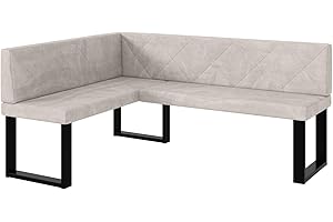 ‎MEBLINI MEBLINI Eckbank für Esszimmer - Küchenbank - Essecke - Sitzecke Küche - ERIC - U-Beine 128x168x87cm Links - Beige Samt