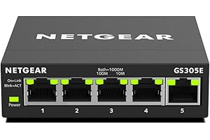NETGEAR Przełącznik zarządzalny GS305E 5-portowy Gigabit Ethernet LAN Plus (Plug-and-Play, zarządzalny, IGMP Snooping, QoS, VLAN, bez wentylatora, solidna metalowa obudowa), czarny