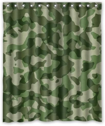 Army Camouflage Woodland Camo Shower Curtain, Shower Rings Included 100% Polyester Waterproof 60" x 72"