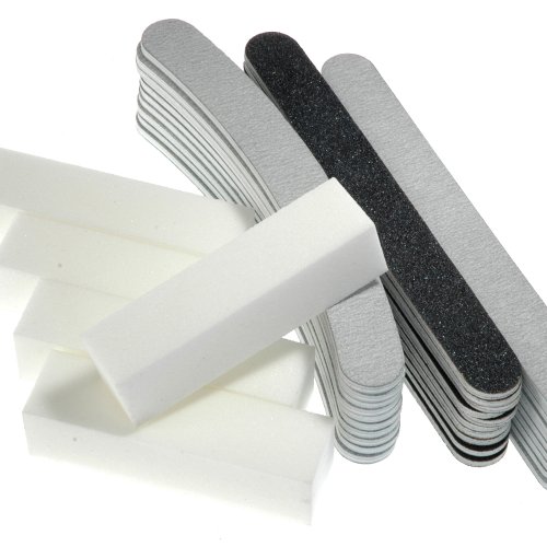 Surepromise 30x Grit Boomerang Curve Banana Nail Sanding Files Edge + 5x White Buffer Block Manicure Tool Set