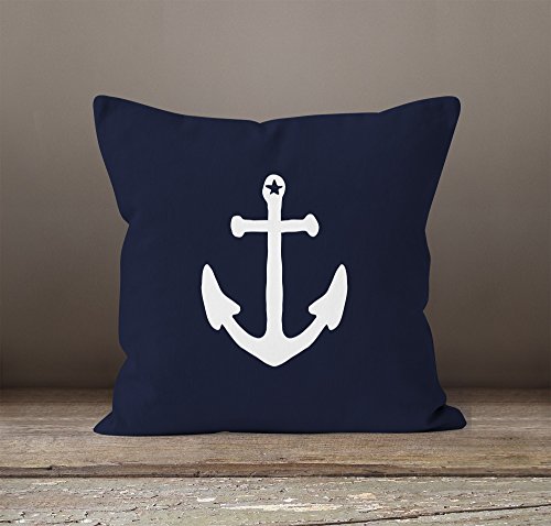 Kissenbezug Kissen-Hülle Deko-Kissen 40×40 Anker Anchor Stern Vintage Baumwolle MoonWorks® navy 40cm x 40cm - 2