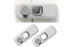 QOMJUFA 2 pièces Gris Verrouillage de réfrigérateur pour enfants, Verrouillage de réfrigérateur sans perçage, Verrouillage de fenêtre, Enfant, Machine à laver, Armoire, Verrouillage de penderie pour enfants