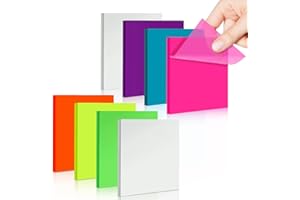 WONWOOD_DIRECT Note adesive trasparenti 7 colori 400 fogli note adesive trasparenti 75x75mm 8 blocchi di fogli autoadesivi trasparenti per appunti per Scuola Ufficio Casa
