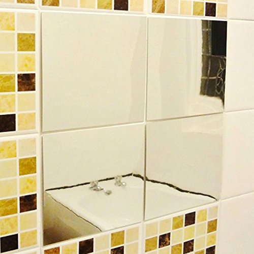 Goannra dekorative Spiegel Fliesen, selbstklebende Spiegel Wandaufkleber, DIY Spiegel Dekor, 16pcs (6 * 6 Zoll jedes Stück), Mosaik Square Mirror Folie - 2