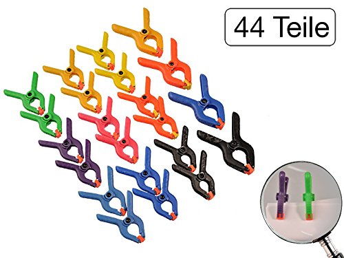 44 teiliges Sortiment Leimzwingen bunt 85 mm und 60 mm in Kunststoffbox