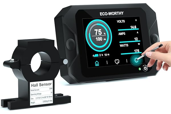 ECO-WORTHY Uppgraderad batterimonitor 300 A 12 V/24 V/36 V/48 V, 3,5 tums pekskärm batterimonitor med larm, litiumbatteritestare för husbilar, solsystem