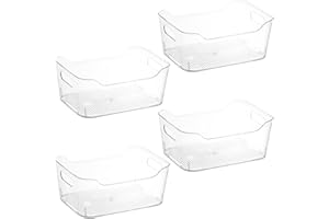 GEMMAHW 4Pcs Clear Drawer Organiser Tray Set - Clear Plastic Containers Organizers for Kitchen Cupboards, Acrylic Bathroom Drawer Organiser Versatile Storage Organiser Box for Fridge, Desk, Pantry