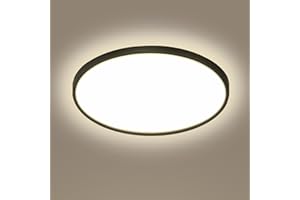 SENQIU Lámpara de Techo LED, 18W 2025LM Plafon LED Techo Baño Negro, Luz Led Techo IP40 Impermeable Redonda para Cocina Pasillo Sala de Estar Dormitorio, 4500K Blanco Neutro, Ø23CM