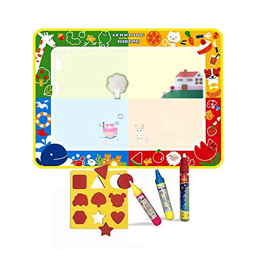 Wholethings Acqua Magica Doodole Mat(100x73CM)con 3 Penne,Disegno Magico Mat Schizzi per Bambini Doodle Scribble Boards-Animale