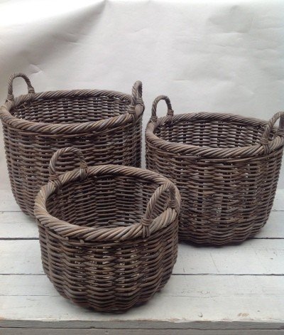 Korbset PLANTER ROUND in Grau Holzkorb Dekokorb Pflanzkorb 3-er Set