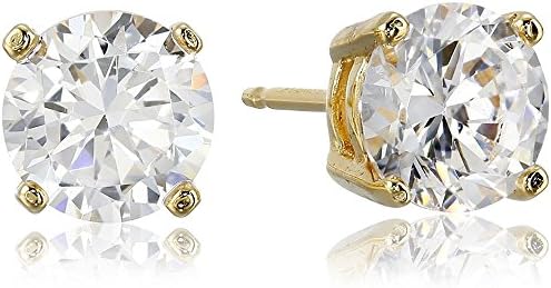 9ct Gold Round Stud Earrings made with Diamond Cubic Zirconia. Yellow, 8mm