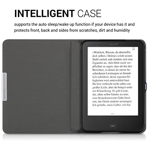 kwmobile Hülle für Tolino Shine 2 HD – Flipcover Case eReader Schutzhülle – Bookstyle Klapphülle Don’t touch my E-Reader Design Weiß Dunkelblau - 4