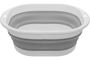 MultiValue Barreño Plegable Colada, Plásticos Barreño Plegable Ahorro de Espacio Lavabo Portátil con Orificios para Colgar Lavavajillas Plegable para baño Cocina Viaje (Gris-Blanco, L)