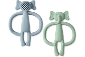 Vicloon Zabawka ząbkowana dla niemowląt, 2 szt. Słoniowa pomoc w ząbkowaniu, gryzak wykonany z silikonu bez BPA, do stymulacji i masażu obolałych dziąseł, od 3 miesięcy szary + zielony