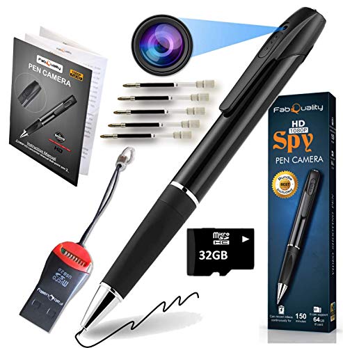 Mini Spy Camera 1080P HD Recording (with 32 GB Memory Card) - Spy Pen Camera, Hidden Camera Pen - Mini Spy Hidden Camera, Spy Cam with Small Camera - Mini Hidden Camera + 5 INKS + SD Card Reader