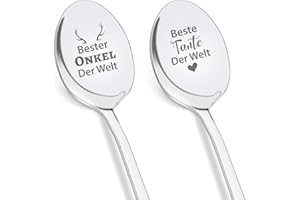 Tante und Onkel Geschenk, Funnli 2 Stücke Kaffeelöffel mit Gravur - Beste Tante Onkel Der Welt, Geschenke für Tante Onkel zum Geburtstag Weihnachten Vatertag, Geburtstagsgeschenk für Tante und Onkel