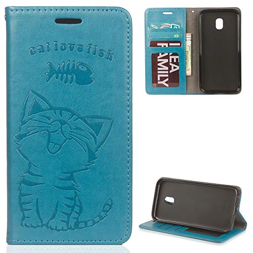 Preisvergleich Produktbild ZCXG Galaxy J3 2017 Hülle,Weich Slim Madam Frauen Brieftasche Hülle Leder Magnet Ständer Katze Niedlich Kartenhalter Geldbeutel Kreditkartenhüllen Handyhülle Samsung Galaxy J3 2017 Blau