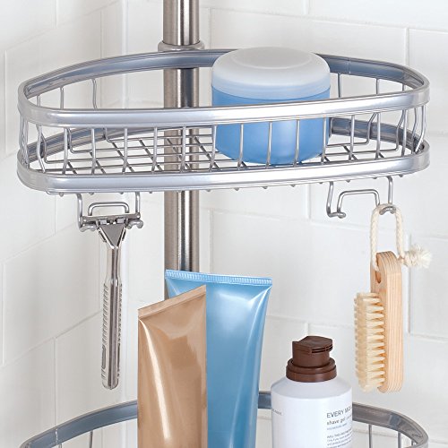 InterDesign York Teleskop Duschregal | mit Handtuchhalter und Haken | hochwertige Duschablage ohne Bohren | vierfacher Duschkorb für mehr Stauraum | Metall silber lackiert - 5