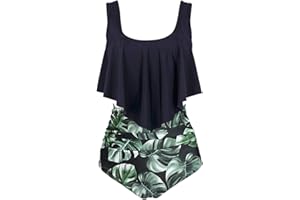 Aidotop Swimsuit for Women Top Ruffled High Waist Swimwear Two Pieces Bathing Suits Bikini Sets