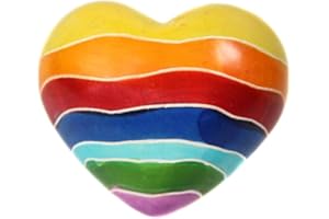 SENTIMENTAL GIFTS Rainbow Stripes Love Heart Shaped Pebble – Inspirational Paperweight – Love & Peace Hand Carved and Hand Painted Worry Stone – Friendship Stone