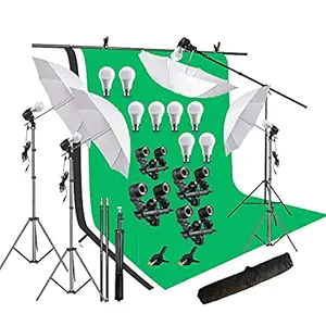 HIFFIN White Black Green Screen Backdrop 6x9 ft with 9 ft Stand - 6x9 ft Photography Backdrop with 2 Pcs Spring Clamps, 1PCs Carry Bag (T Shape Kit C2 C3 B|W|G & Double Holder Kit M4)
