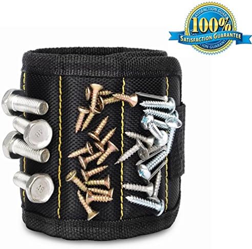 Aoxsen Magnetic Wristband With 5 Powerful Magnets Tool Holder Bag for Holding Screws, Nails, Scissors, and Small Tools, Screwdriver Bits, Auto Repair Small Metal Tools (Black 5 Magnet)