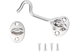 LIYUABU 3 Inch Stainless Steel Hook and Eye Latch for Gate, Barn Door Swivel Window Lock with Mounting Screws for Shed, Garage Door (1 pcs)
