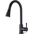 Kitchen Sink Taps - Kitchen Taps with Pull Out Spray, Single Handle Mixer Tap Kitchen Sink, Black Kitchen Tap 360° Swivel, Sink Taps for Kitchen with 3 Spray Modes for UK Standard Fittings
