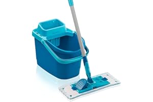 ‎LEIFHEIT Leifheit Set Power CLEAN, Wischer für Alle, rückenschonender Bodenwischer mit Reinigungsklingen, Wischtuchpresse zum Auswringen, Wischmopp Set mit Eimer,Wischmopp für alle Hartböden mit Click-System