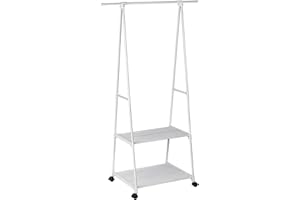 T-LOVENDO.ES Perchero burro con barra extensible, estantería y zapatero | Organizador de ropa con ruedas y freno | Estructura metálica resistente y ligera | Diseño compacto para dormitorio, vestidor o entrada