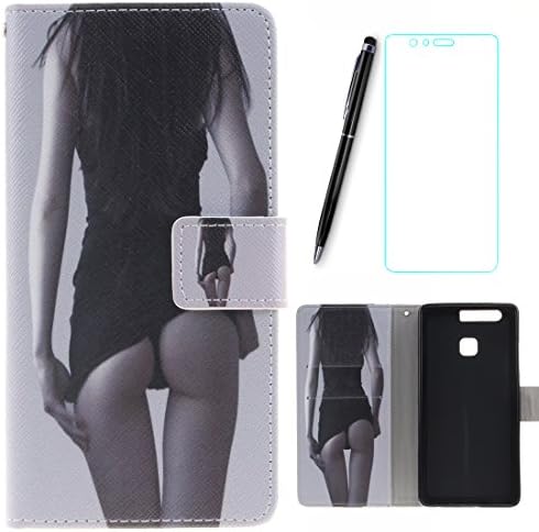 Lotuslnn Huawei P9 Case ,Colorful Pattern Case ,Flip Wallet Leather Case Cover For Huawei P9 -(Phone Case+ Stylus Stift+Screen Protector)-Sexy Girl
