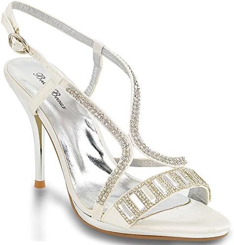 Womens High Heel Bridal Shoes Platform Diamante Ladies Wedding Stiletto Peep Toe Slingback Backstrap Prom Shoes Sandals Size 3-8