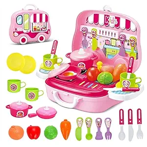 Generic Pretend Play Toy Kitchen Set for Kids Girls 26 Piece of Yellow Kitchen Set for Girls Non Toxic Plastic Toy Best Gift Kitchen Suitcase Briefcase