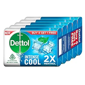 Dettol Intense Cool Bathing Soap Bar with Menthol (Buy 4 Get 1 Free - 125g each), Combo Offer on Bath Soap