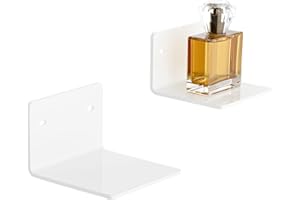 ‎SEZANRPT Sezanrpt 10cm weiße kleine Wandregale Set von 2, Acryl kleine schwimmende Mini-Regal für Lautsprecher, Pflanzen, Digitaluhr, Sicherheitskameras, Heavy Duty, 2-Pack