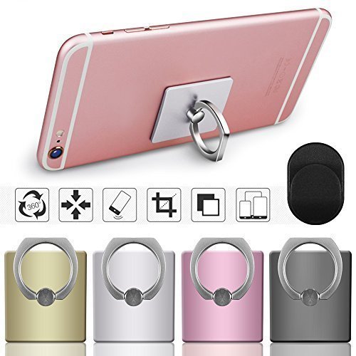 ocona 2er-Set Handyhalter mit Metallring, 360 Grad drehbar, Universal Smartphone Ring Grip (grau, silber)