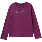 United Colors of Benetton &Ouml;n&uuml; Pullu Logo İşlemeli Bisiklet Yaka Uzun Kollu T-Shirt Kız &Ccedil;ocuk T-Shirt