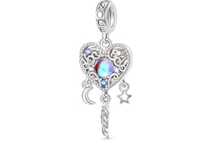 GNOCE Opal Traumfänger Herz Anhänger Charms für Armband 925 Sterling Silber Fliegender Schmetterling Mondstein Dangle Charm für Frauen Mädchen Fit Armbänder/Halskette