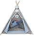 Produktbild Kinder Teepee Tipi Set für Kinder Spielzeug drinnen draußen Spielzelt Zelt Tipi-Set Indianer Indianertipi mit Fenster usw. Tipi mit und ohne Zubehör erhältlich (Tipi mit Elementen, Grauer Mond)
