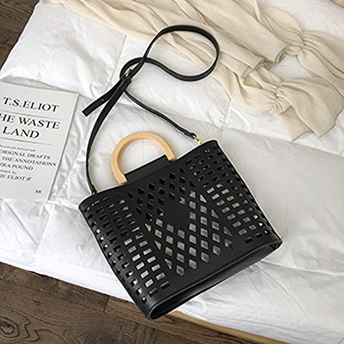 Preisvergleich Produktbild LKJH Damen UmhängetascheAushöhlen Strandtasche Für Frauen Holzgriff Taschen Umhängetasche Reise Geldbörsen