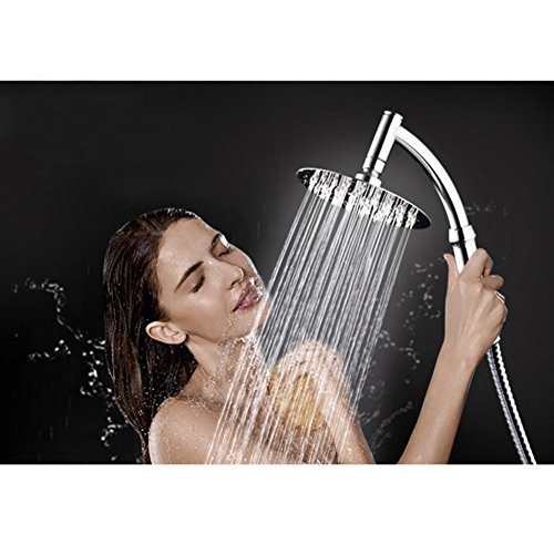 KE 360 ° Drehgelenk 15,2 cm rund Rainfall Kopfbrause Edelstahl hohe Druck Wasserspar Handbrause mit 1,5 m langen Schlauch und Halterung - 2