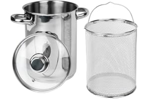 TOPFANN Spargeltopf & Spaghettitopf mit Siebeinsatz und Glasdeckel, 16 cm 4,2L Durchmesser, hochwertiger Edelstahltopf für In